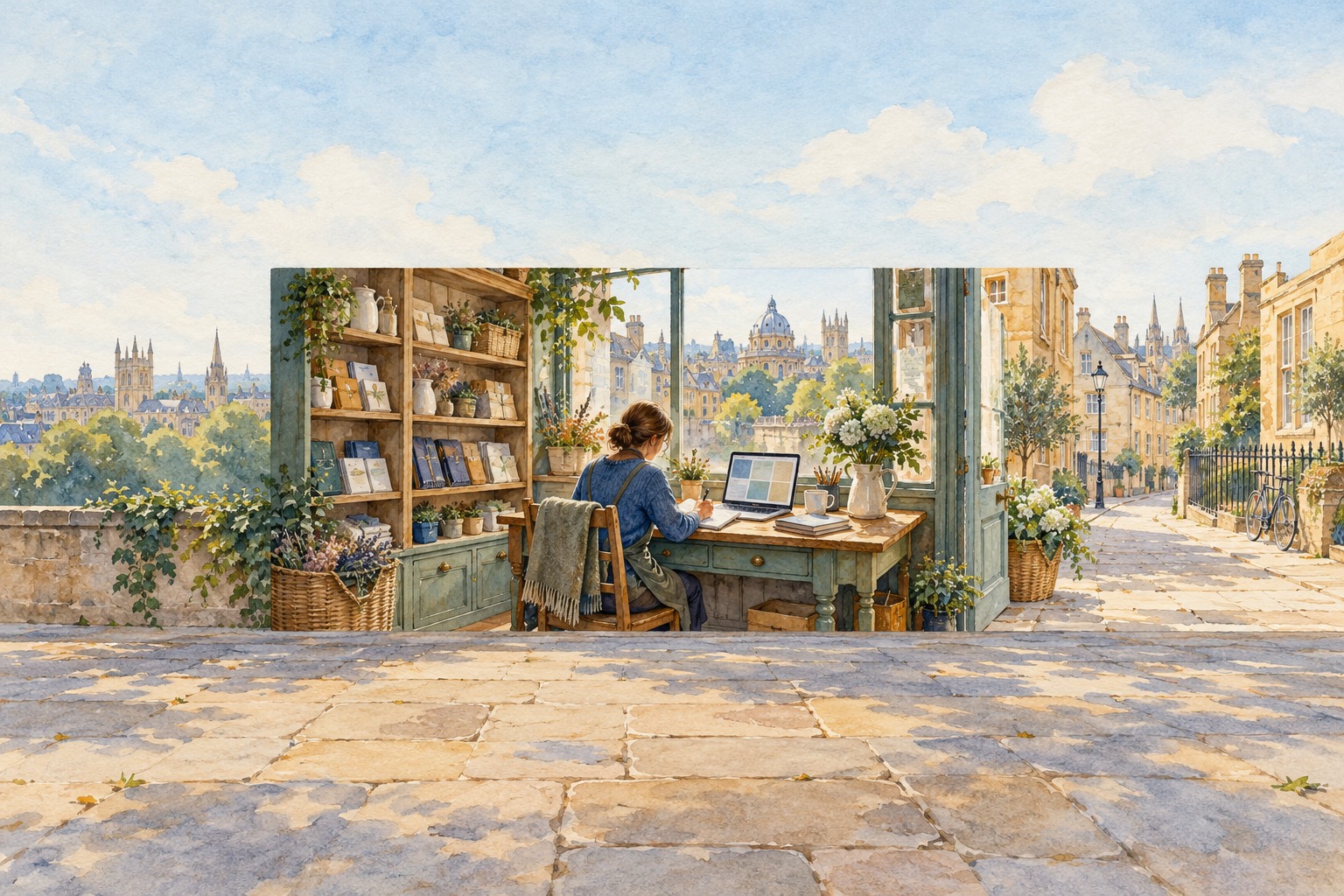 Representative Oxford small-business owner at a desk; no real person or business is depicted